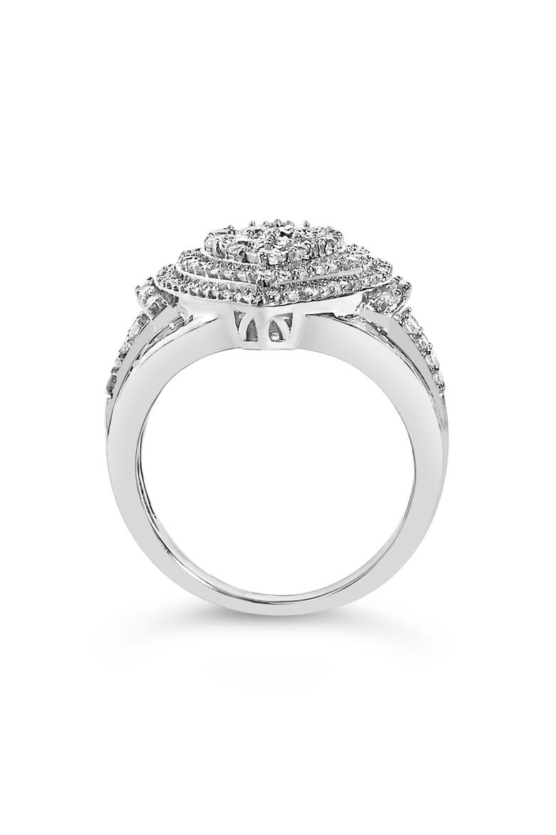 Sterling Silver 1 Cttw Diamond Pear-Shaped Triple Halo Cluster Ring, Alternate, color, Silver