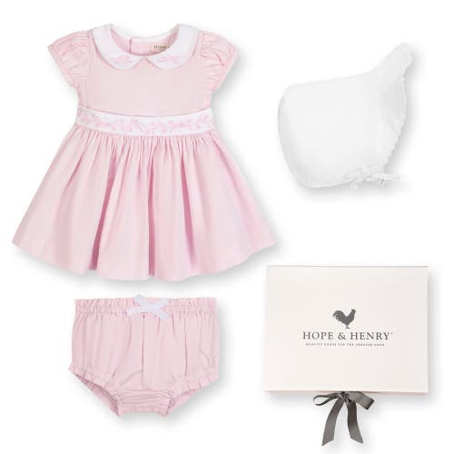 Shop Hope & Henry Baby 3 Piece Sateen Dress With Peter Pan Collar And Bonnet Boxed Gift Set, Infant In Pale Pink Sateen Bonnet Set