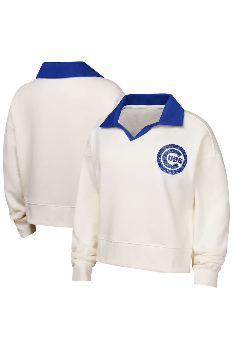 Girls Youth White Chicago Cubs Ballpark Hit Collared V-Neck Pullover Sweatshirt, Main, color, White