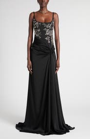 McQueen Embellished Draped Crepe Gown
