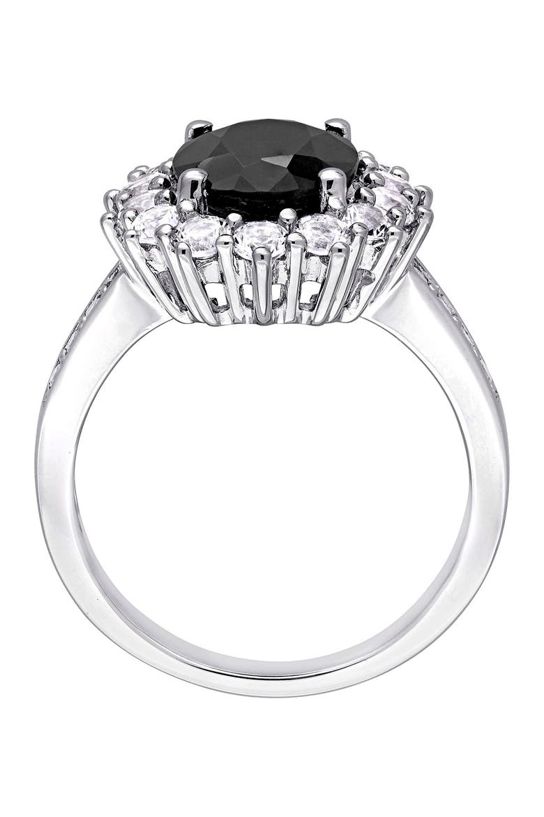 Sterling Silver Black Sapphire & Lab Created White Sapphire Halo Ring, Alternate, color, BLACK