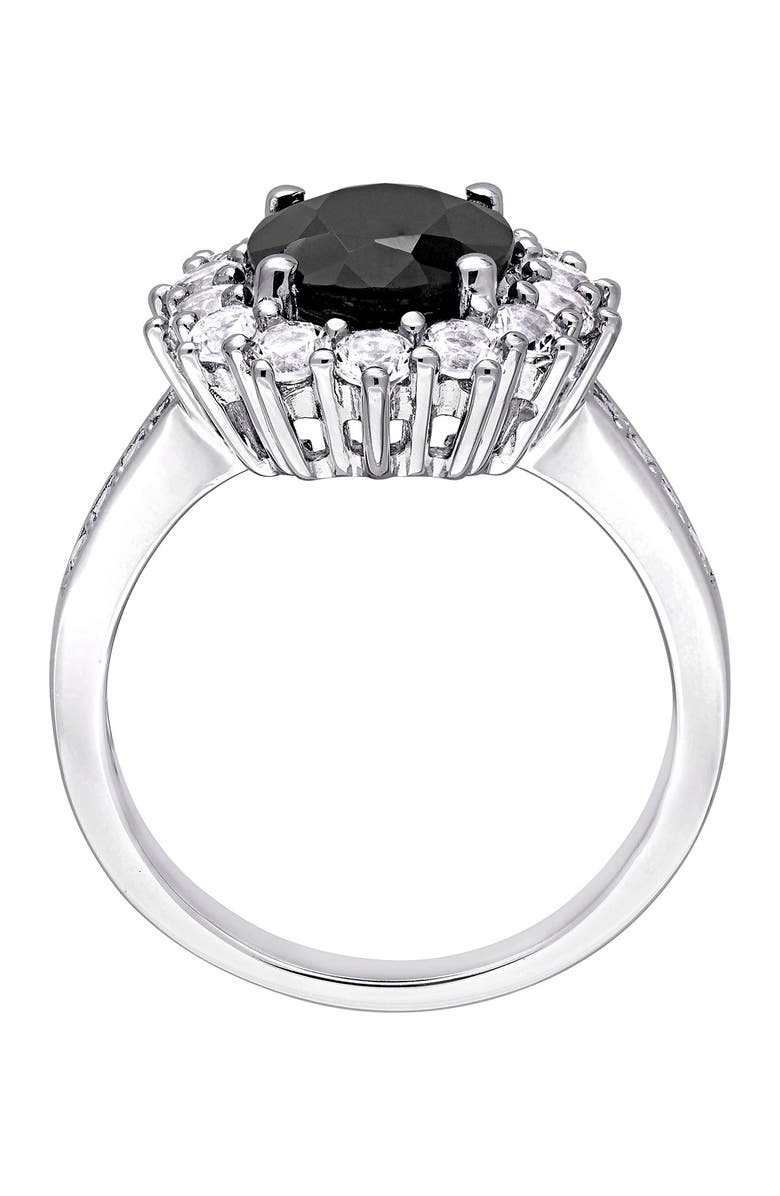 DELMAR Sterling Silver Black Sapphire & Lab Created White Sapphire Halo Ring, Alternate, color, Black