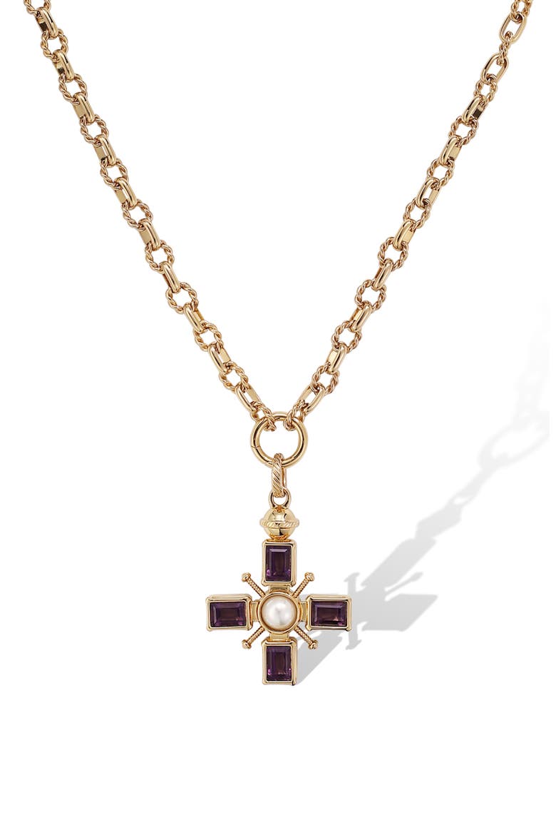 Byzantine Cross Necklace, Main, color, Purple & Gold & White