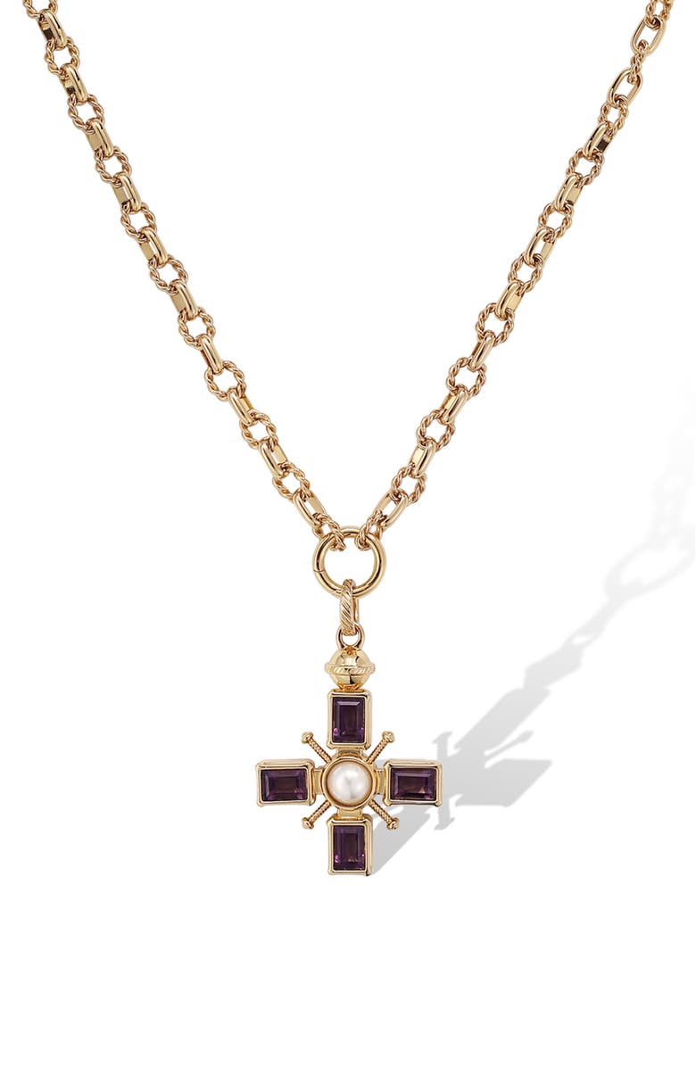 RC RETRO CHIC Byzantine Cross Necklace, Main, color, Purple & Gold & White