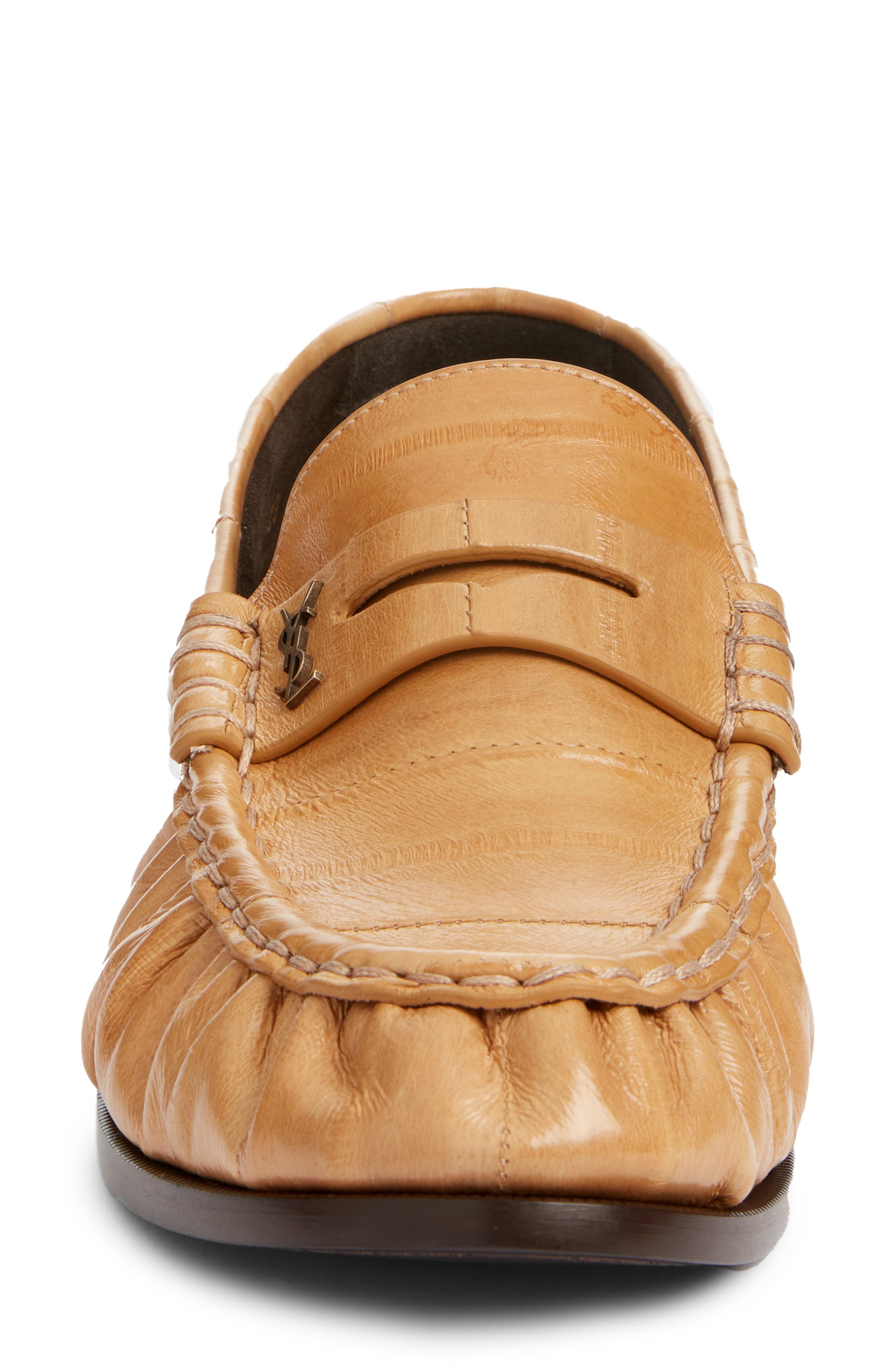 Saint Laurent Eelskin Embossed Loafer, Alternate, color, Soft Beige