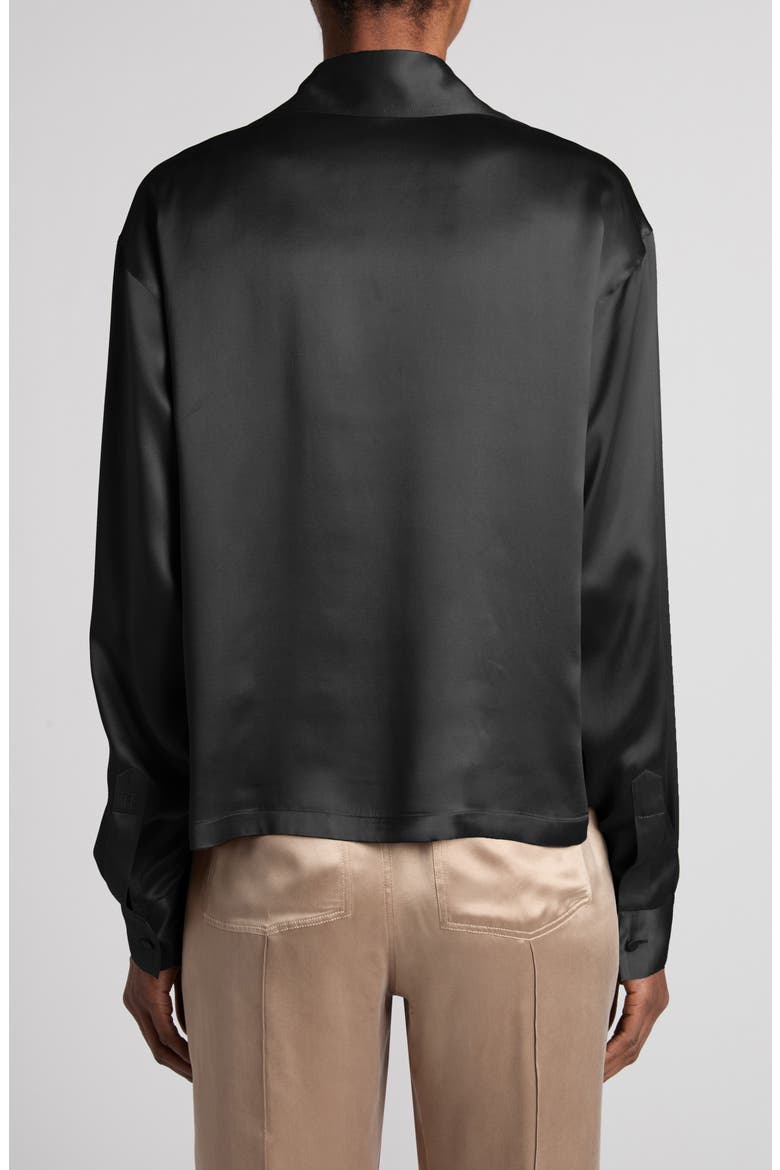 Silk Satin Polo, Alternate, color, BLACK