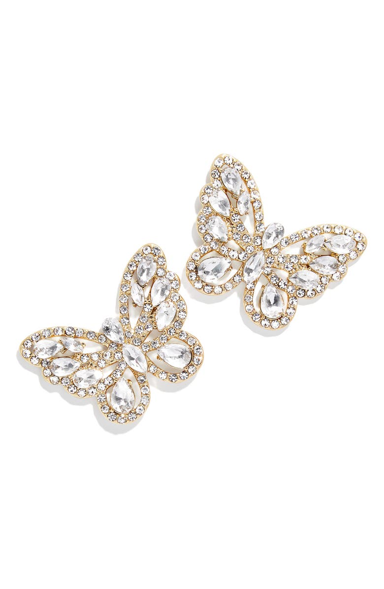 BaubleBar Crystal Butterfly Statement Stud Earrings, Alternate, color, 