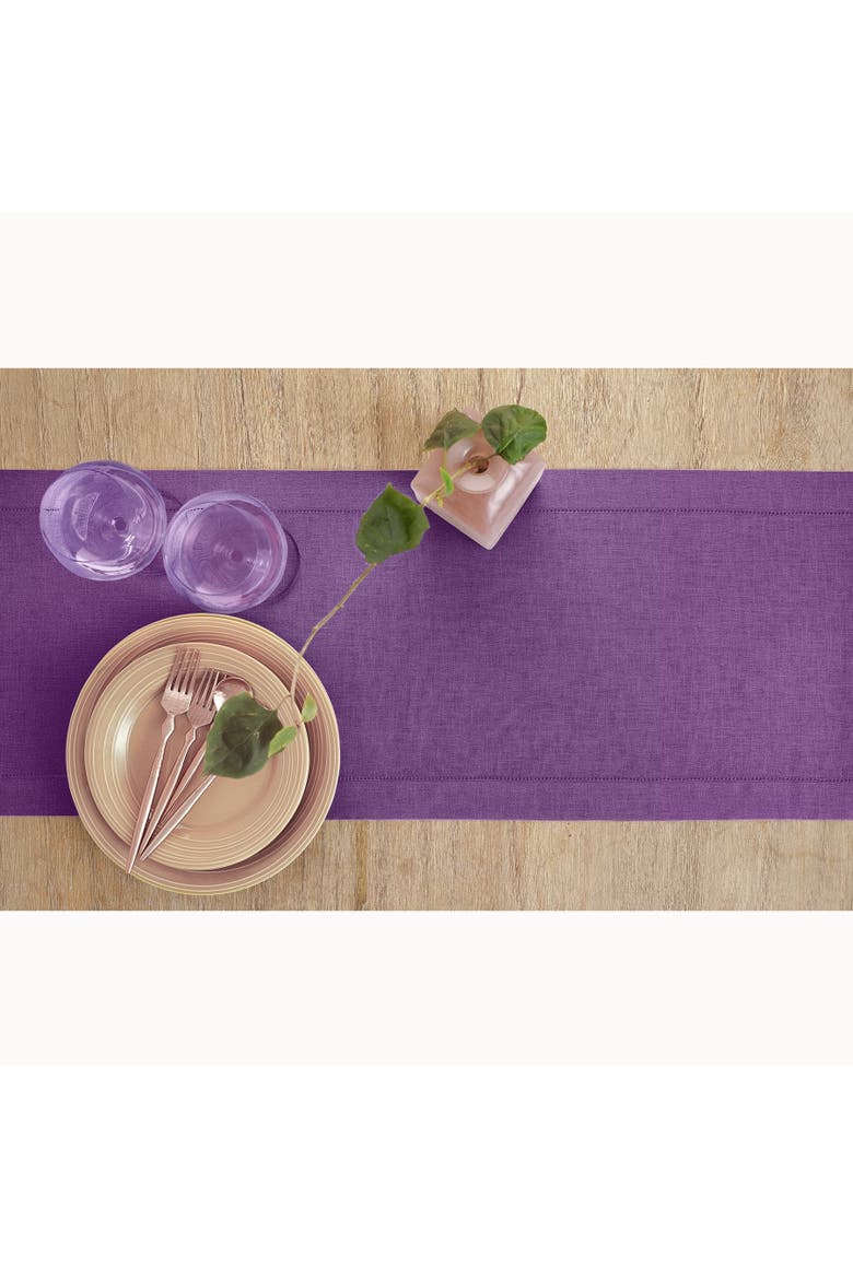 Linen Table Runner - Classic Hemstitch, Alternate, color, Purple