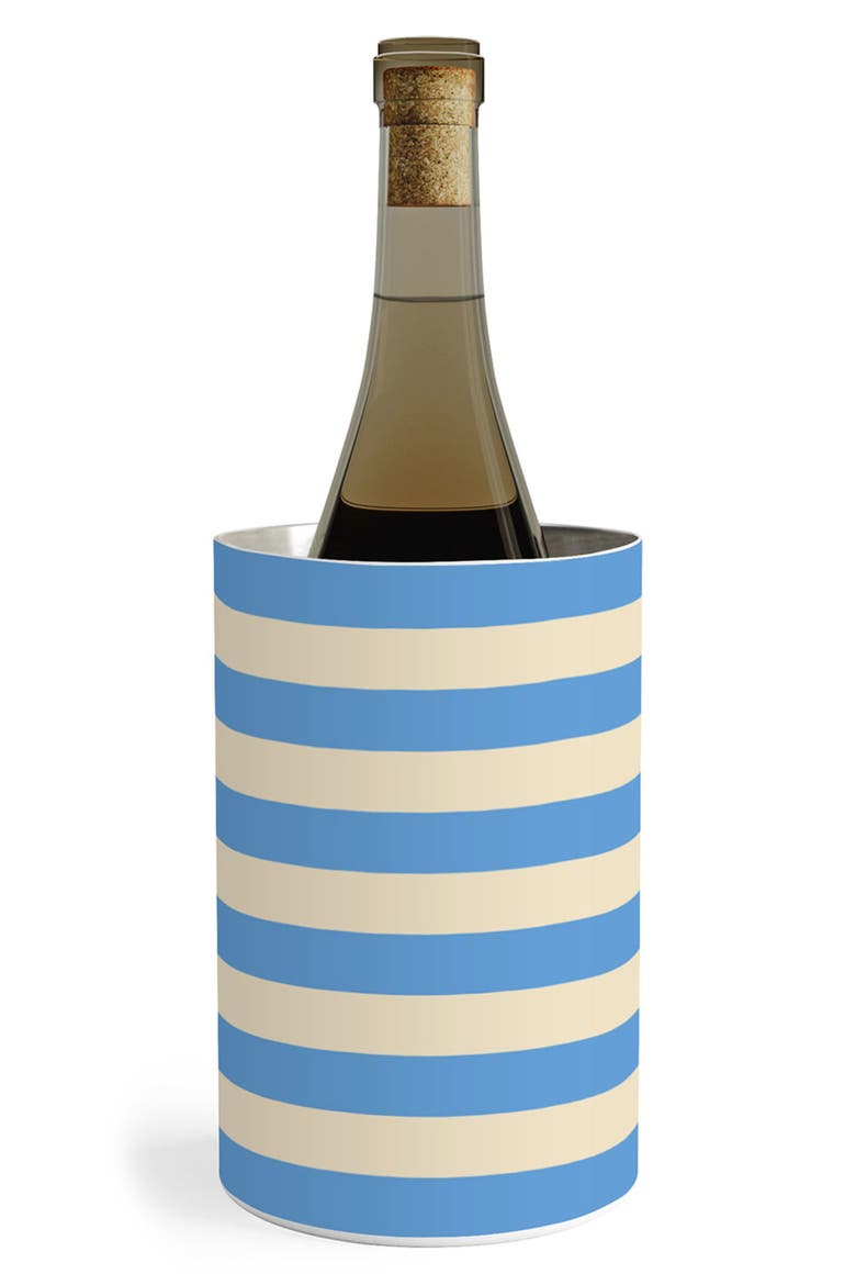 Blue and White Stripe Stainless Steel Wine Chiller, Main, color, CREAM