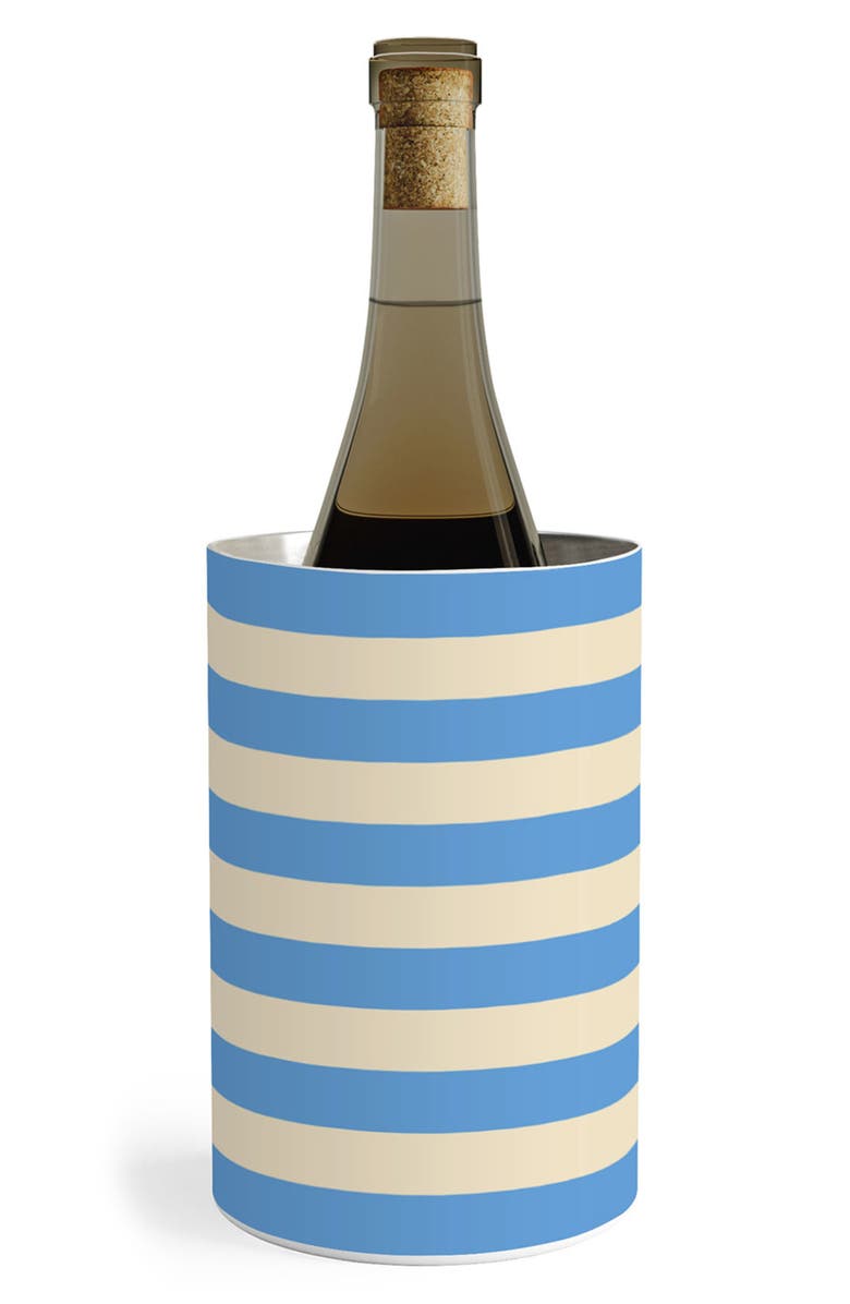 Deny Designs Blue and White Stripe Stainless Steel Wine Chiller, Main, color, Cream