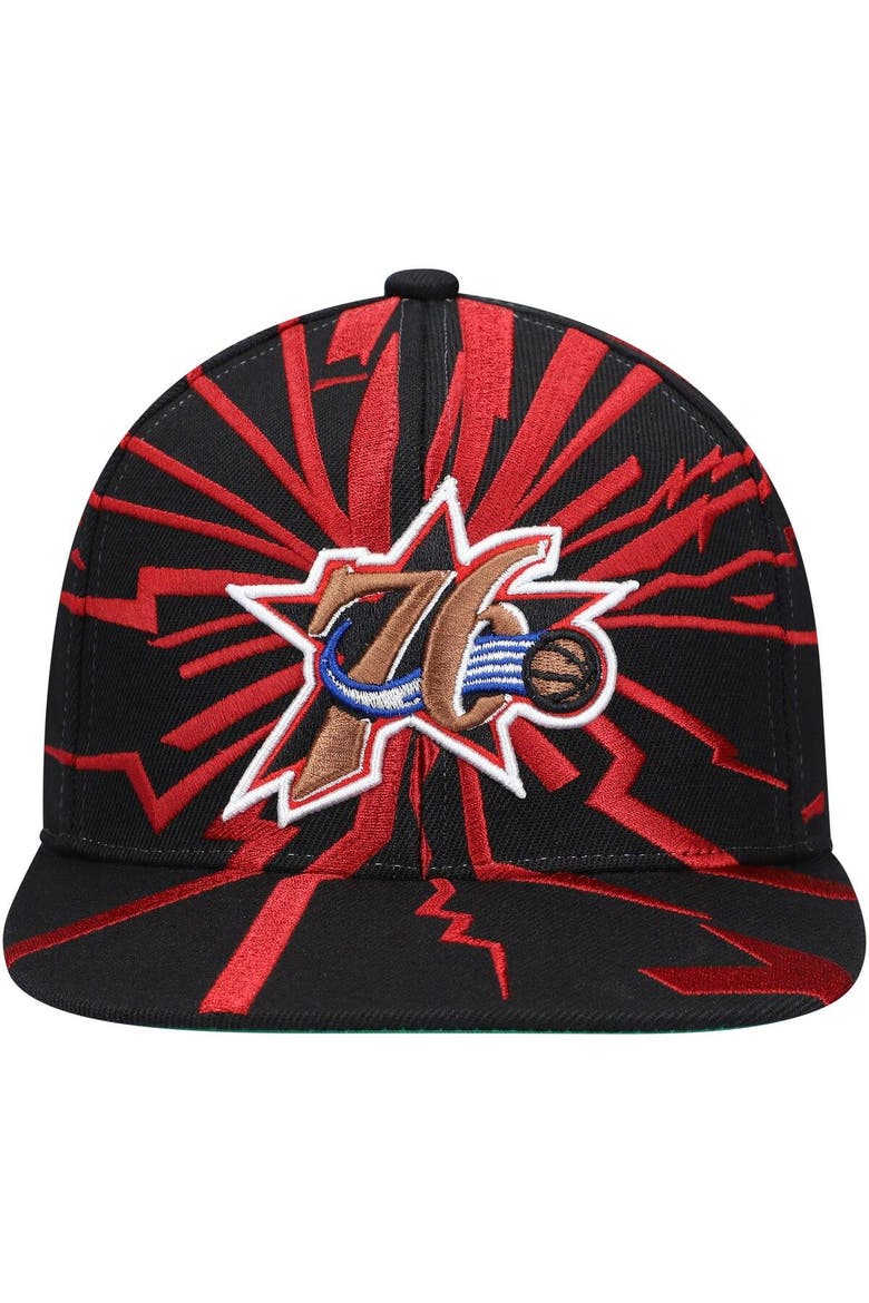 Men's Mitchell & Ness Black Philadelphia 76ers Hardwood Classics Earthquake Snapback Hat, Alternate, color, Black