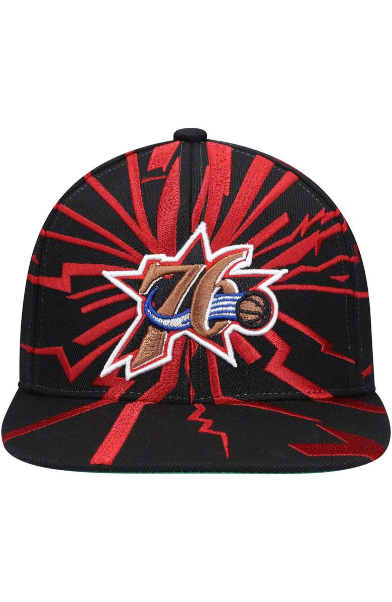 Mitchell & Ness Men's Mitchell & Ness Black Philadelphia 76ers Hardwood Classics Earthquake Snapback Hat, Alternate, color,