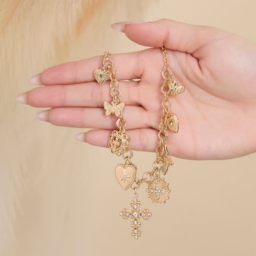 Jessica Simpson Gold-tone Textured Cross & Heart Charm Necklace In Gold