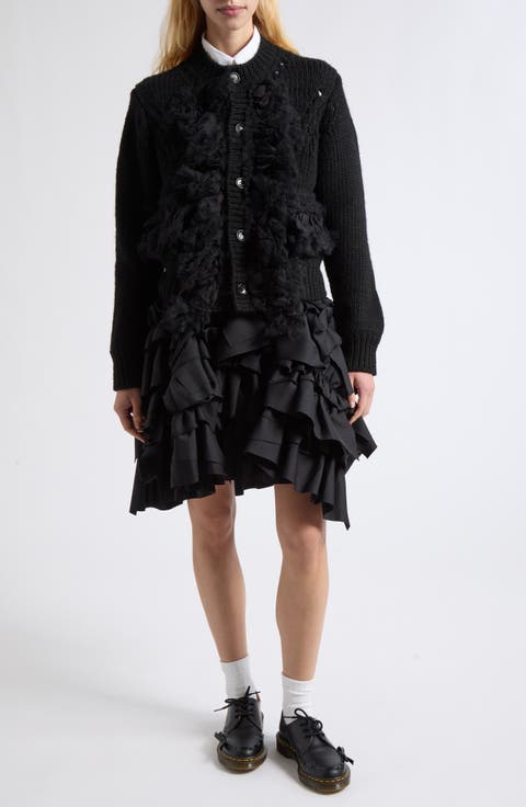 Ruffled Wool Blend Cardigan