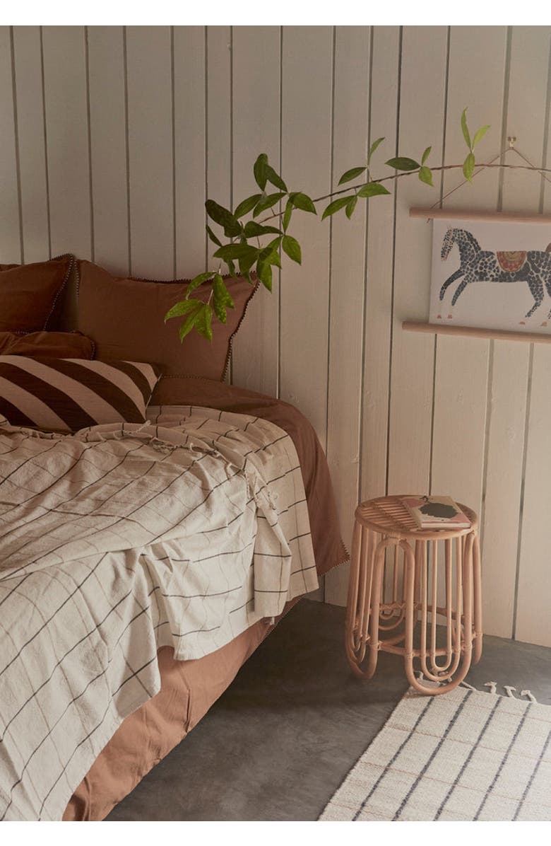 OYOY Grid Bed Cover, Alternate, color, Offwhite / Anthracite