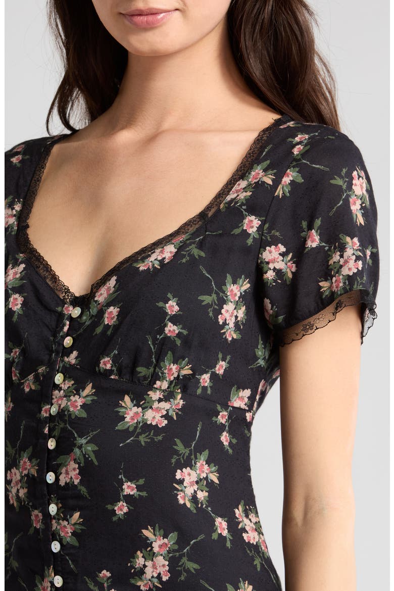 Floral Lace Trim Button-Up Dress, Alternate, color, BLACK FLORAL