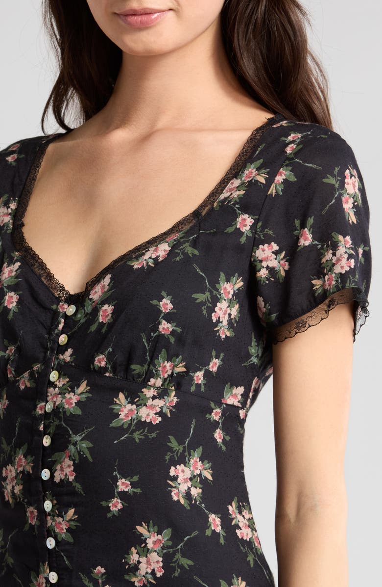 Lucky Brand Floral Lace Trim Button-Up Dress, Alternate, color, 