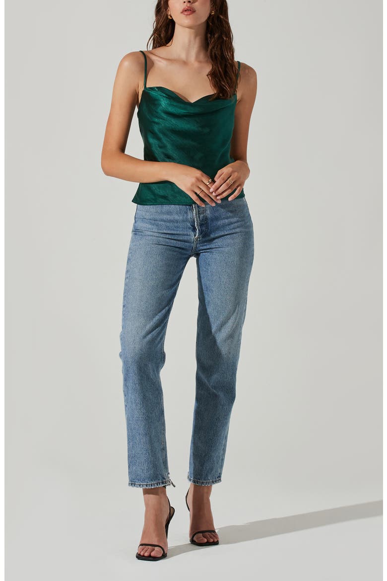 Cowl Neck Satin Camisole, Alternate, color, GREEN