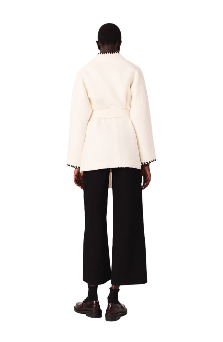 maje Lined coat with contrasting ribbon, Alternate, color, Ecru / Black