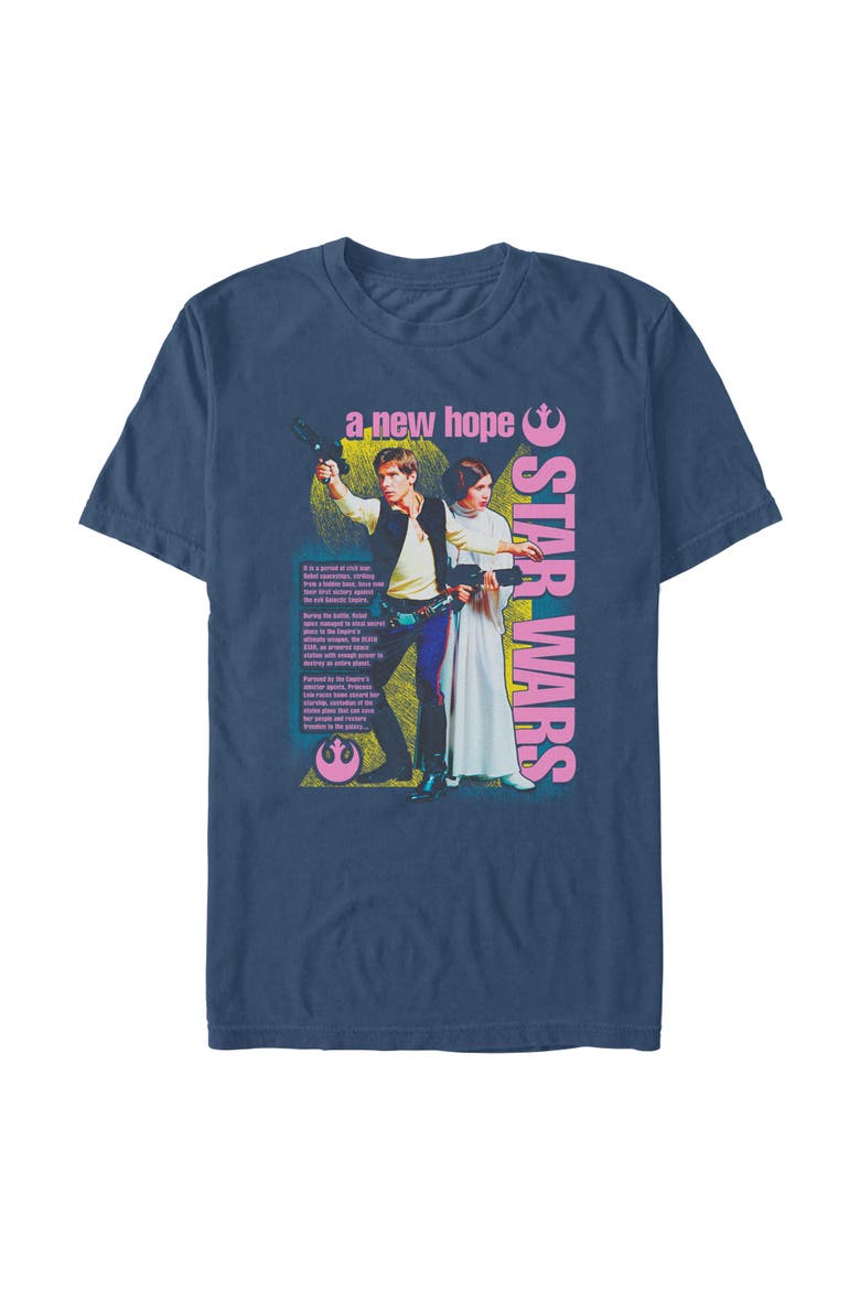 Men's Star Wars A New Hope Pink Han and Leia Poster Graphic T-Shirt, Alternate, color, Midnight