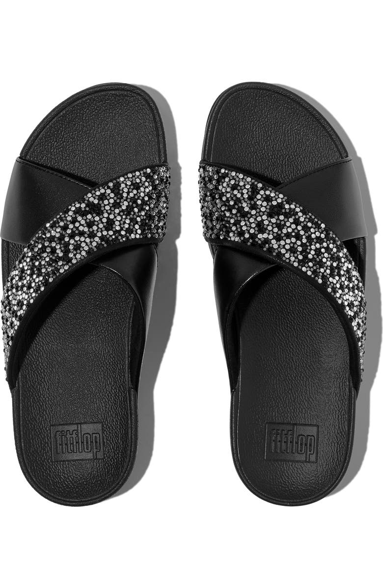 FitFlop Lulu Crystal-mix metallic cross slides, Alternate, color, All Black