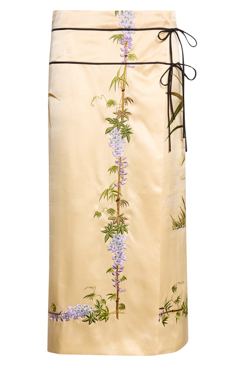 Demi-Couture Embroidered Silk Midi Skirt, Main, color, HONEY