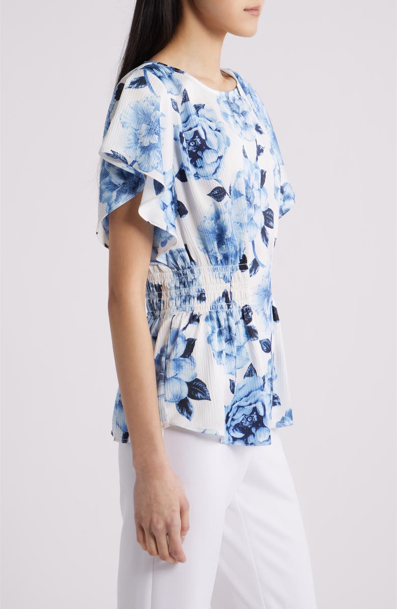 Anne Klein Flutter Sleeve Smock Waist Top, Alternate, color, 