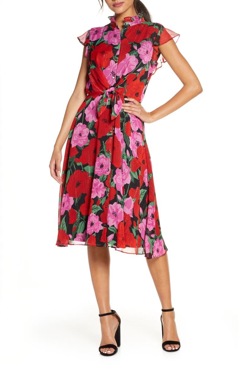 Julia Jordan Floral Flutter Sleeve Fit & Flare Dress, Main, color, 