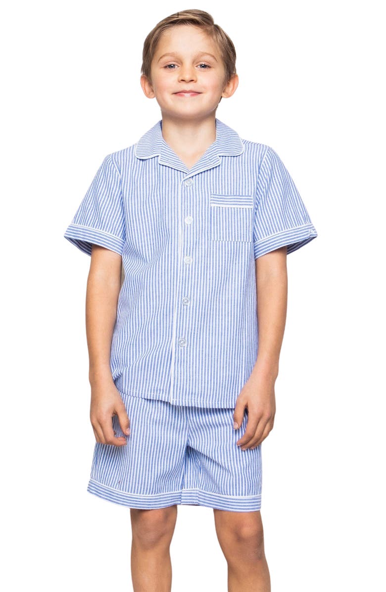 Petite Plume Kids' Seersucker Stripe Short Two-Piece Pajamas, Alternate, color, Blue