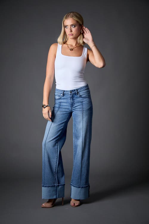Blue Revival Cuffed Low Rise Recycled Wide Leg Jeans In Medium Tel Aviv
