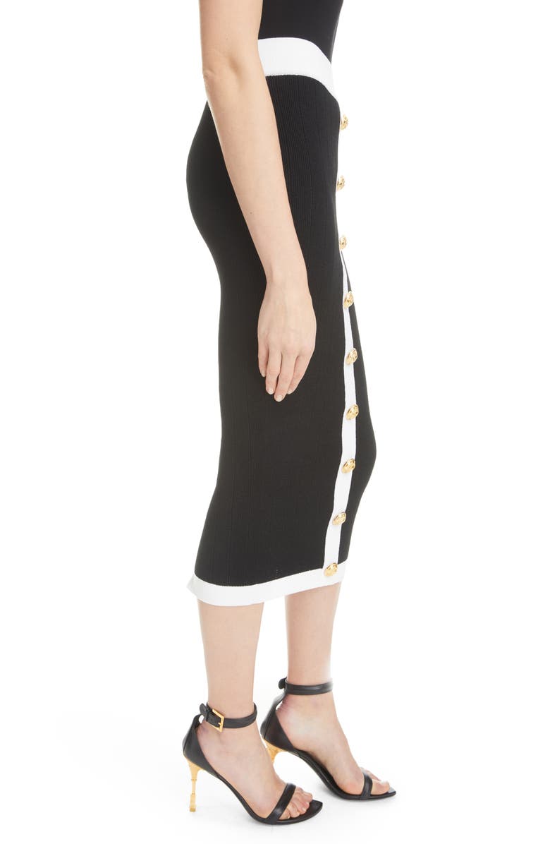 Balmain Button Detai Rib Knit Skirt, Alternate, color,