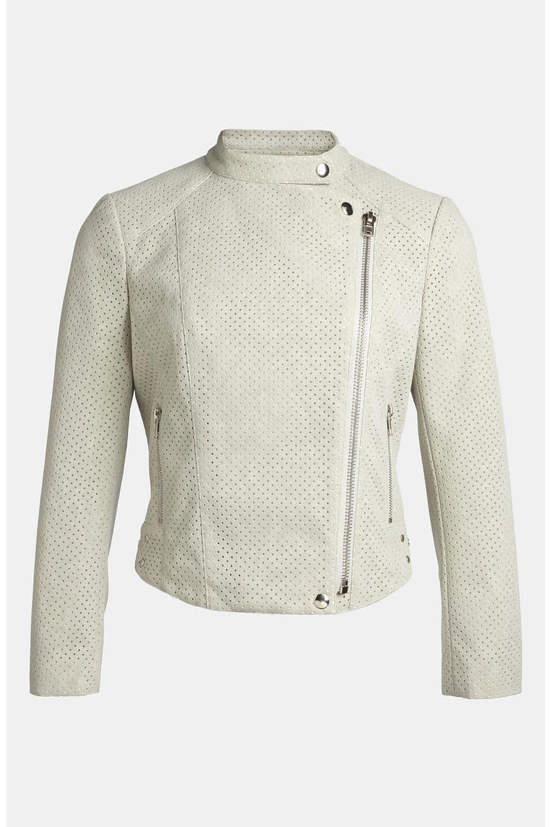 ASTR Perforated Faux Suede Moto Jacket, Main, color, DOVE