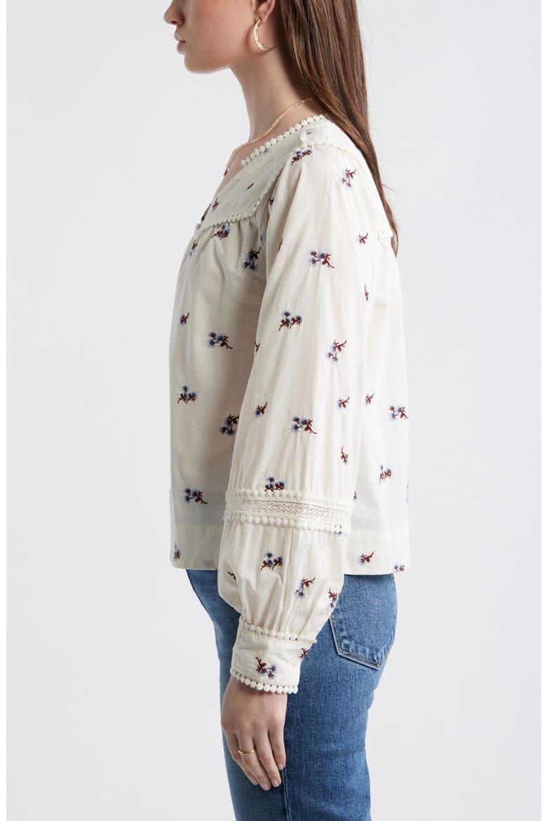 Lace Trim Button-Up Shirt, Alternate, color, IVORY- PURPLE TOSSED EMBROIDER