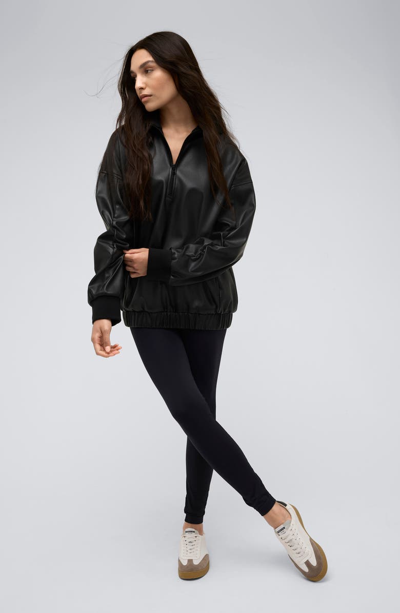 Kenneth Cole Oversize Faux Leather Half Zip Pullover, Alternate, color,