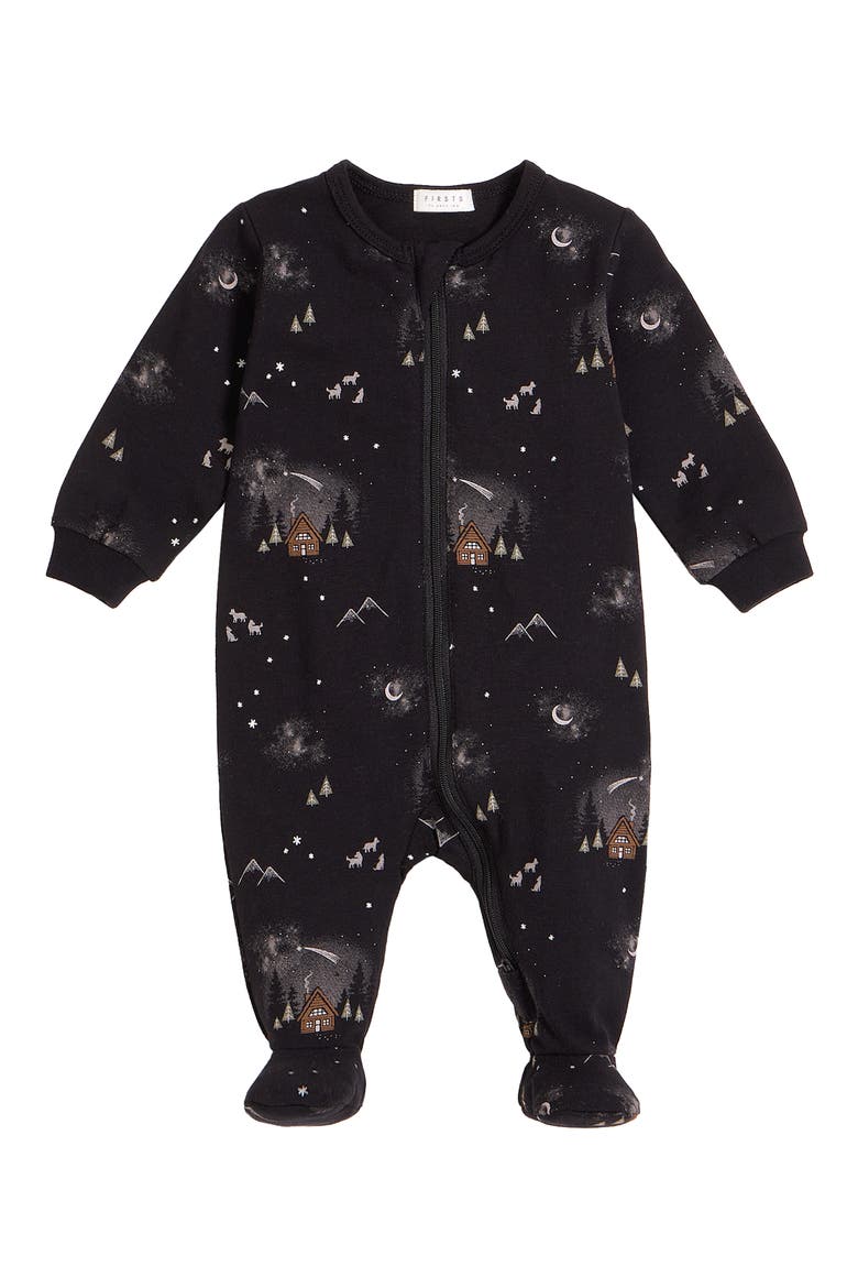 Cozy Cabin Fitted One-Piece Stretch Organic Cotton Pajamas, Main, color, 900 BLACK