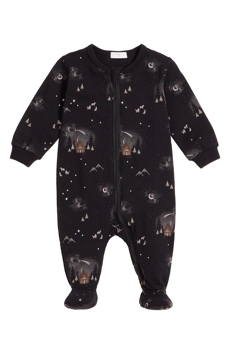 FIRSTS by Petit Lem Cozy Cabin Fitted One-Piece Stretch Organic Cotton Pajamas, Main, color, 