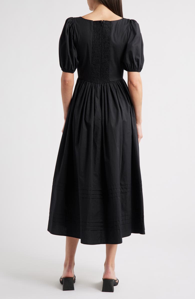 MOON RIVER Puff Sleeve Cotton Midi Dress, Alternate, color, Black