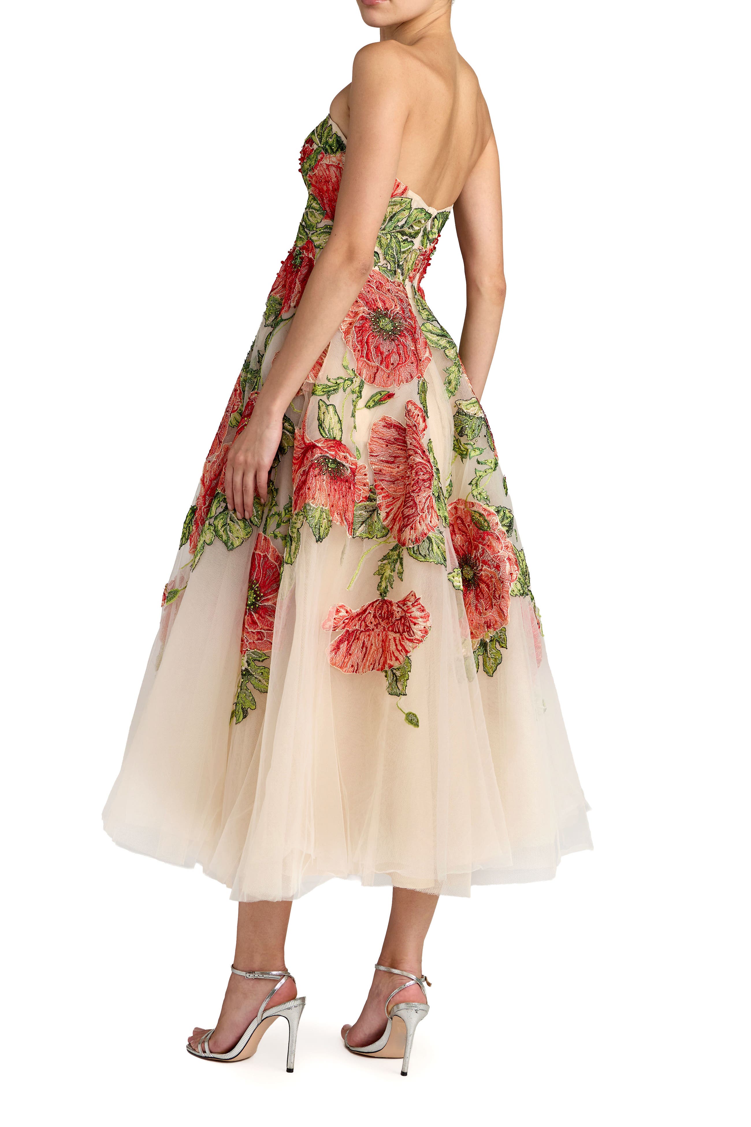 Embroidered Mesh Strapless A Line Midi Dress - image 2