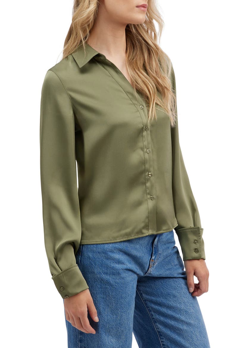 Satin Button-Up Shirt, Alternate, color, OLIVE