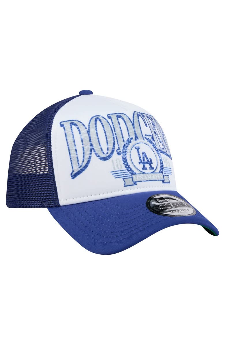 New Era Men's New Era White/Royal Los Angeles Dodgers Trucker A-Frame 9FORTY Adjustable Hat, Alternate, color, White