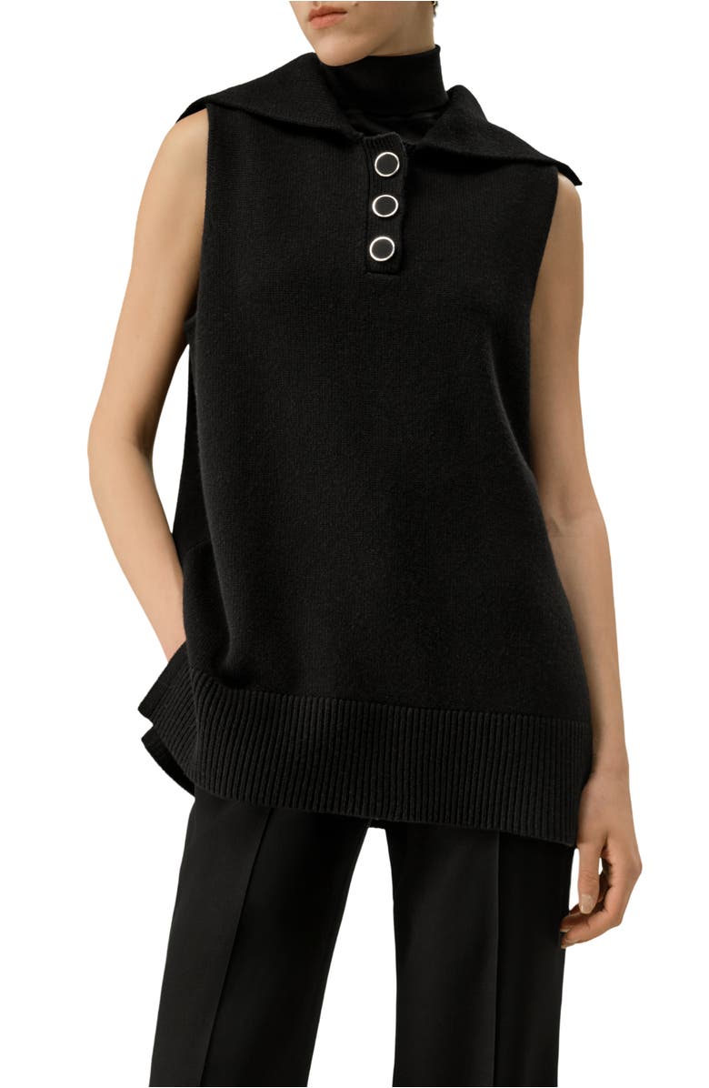 Lilysilk Vintage-Inspired Sleeveless Sailor Collar Sweater, Main, color, Black