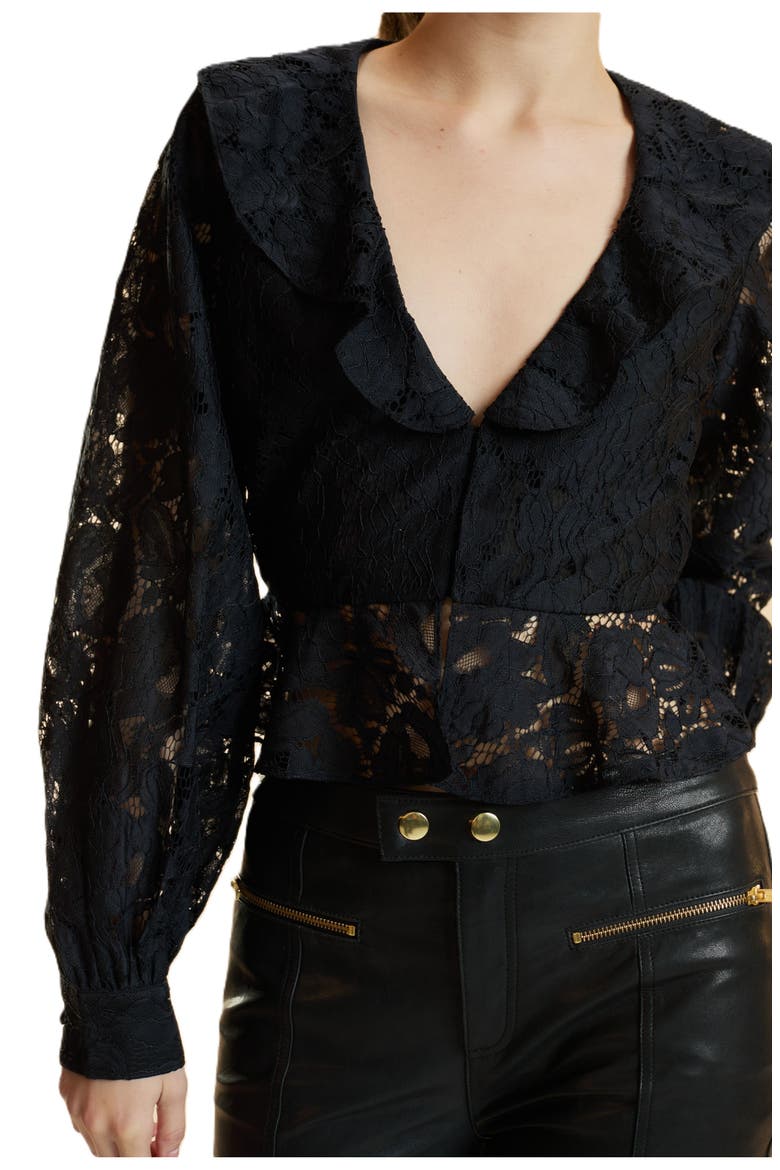 V Neck Lace Blouse, Alternate, color, Black