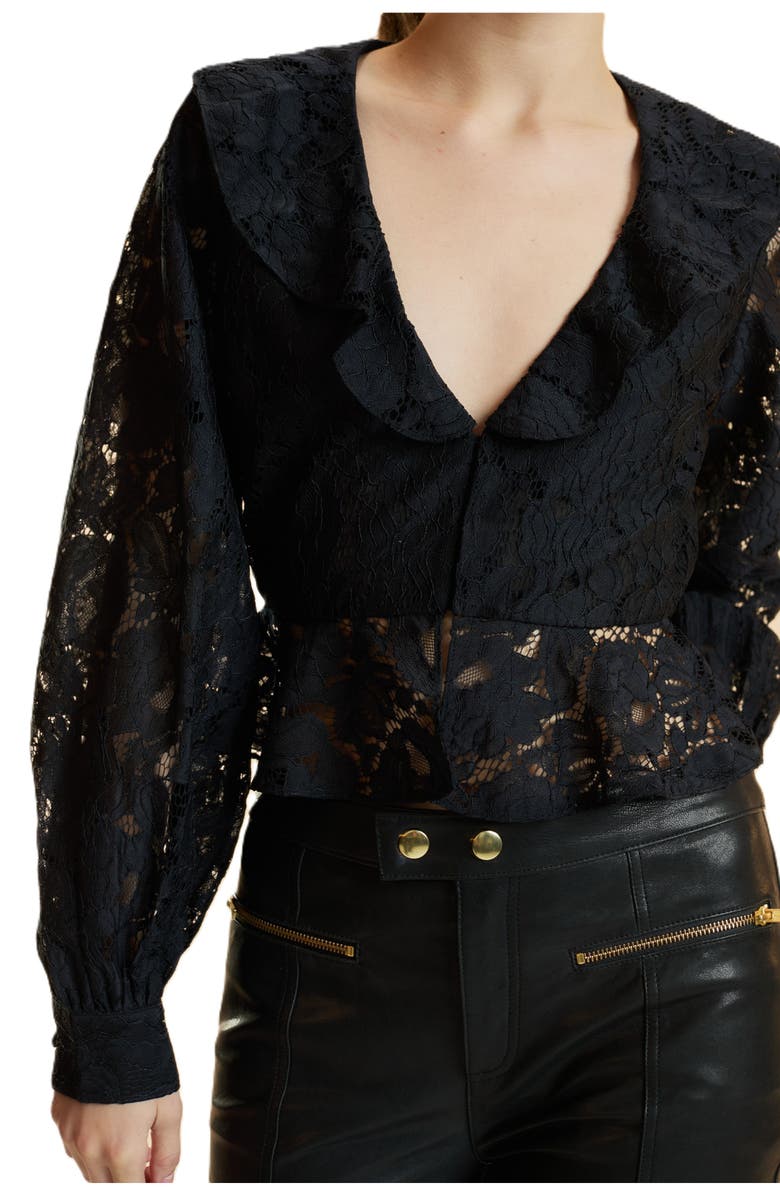 Cynthia Rowley V Neck Lace Blouse, Alternate, color, Black