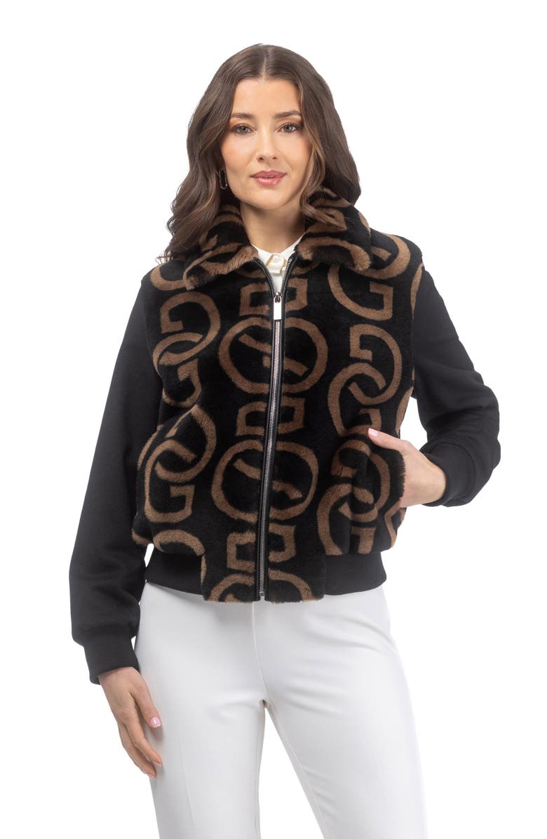 GORSKI G Printed Merino Shearling Lamb Bomber Jacket Crafted with Loro Piana Wool Trim, Alternate, color, Black/Chestnut