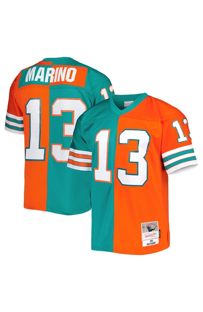 Mitchell & Ness Men's Mitchell & Ness Dan Marino Aqua/Orange Miami Dolphins 1984 Split Legacy Replica Jersey, Main, color,
