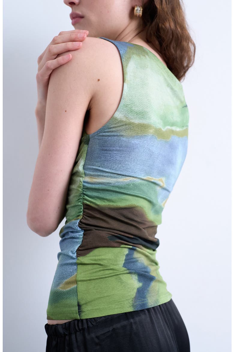 Abstract Print Ruched Tank, Alternate, color, MEDIUM GREEN