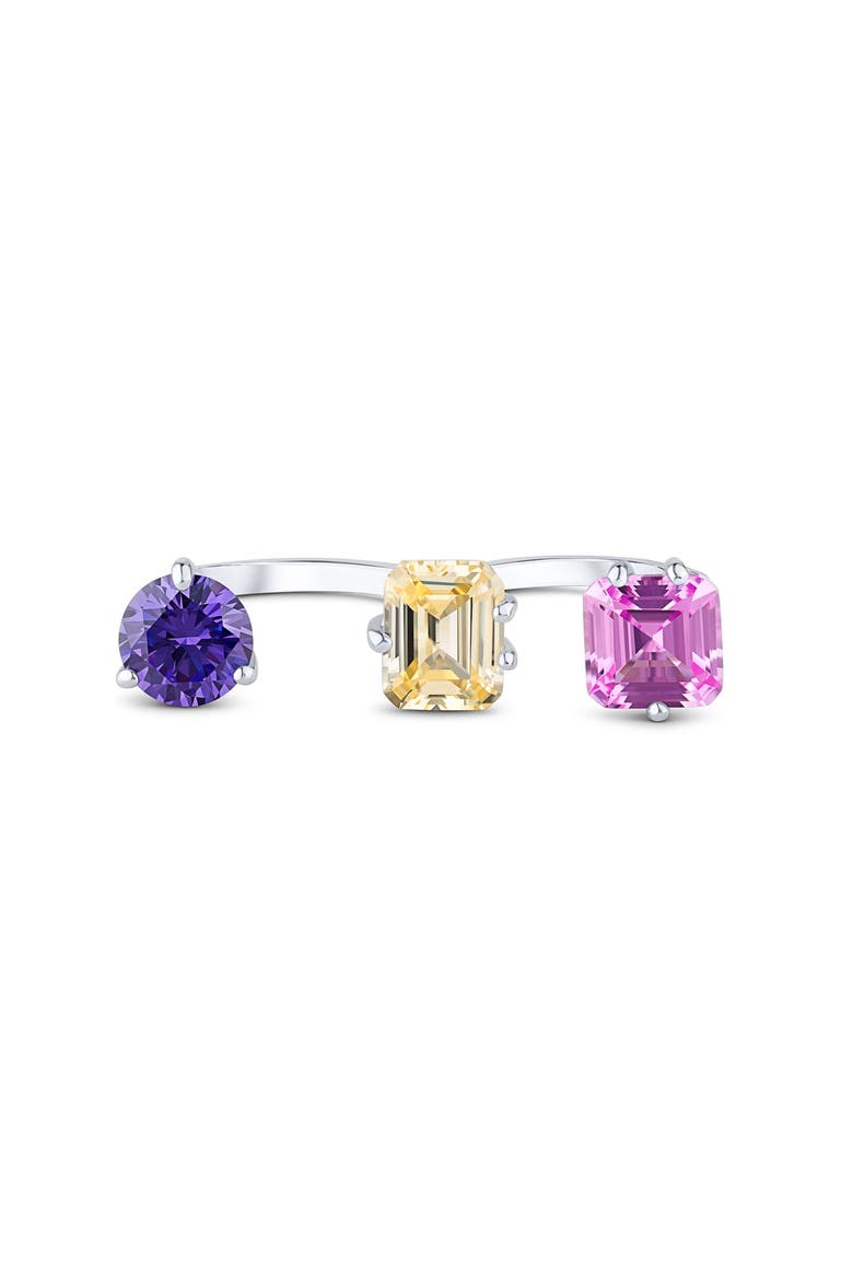 Multi Cubic Zirconia Triple Finger Ring, Main, color, MULTI/ SILVER