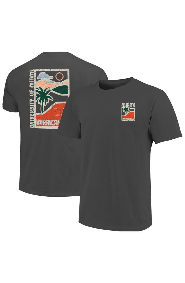 IMAGE ONE Men's  Graphite Miami Hurricanes Comfort Colors Minimal Vista Distressed Graphics T-Shirt, Alternate, color, Graphite