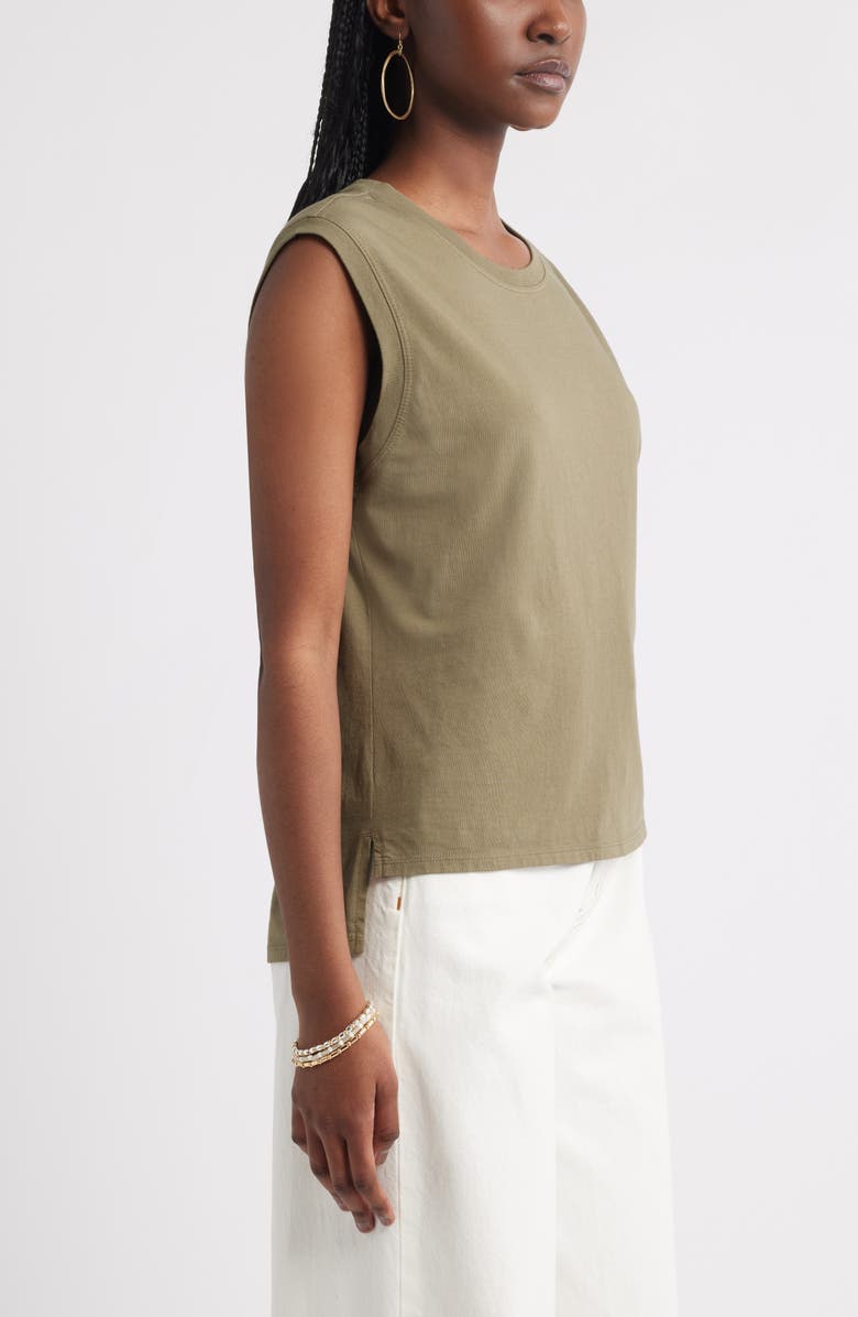 Treasure & Bond Pleat Back Cotton Muscle Tank, Alternate, color, Olive Kalamata