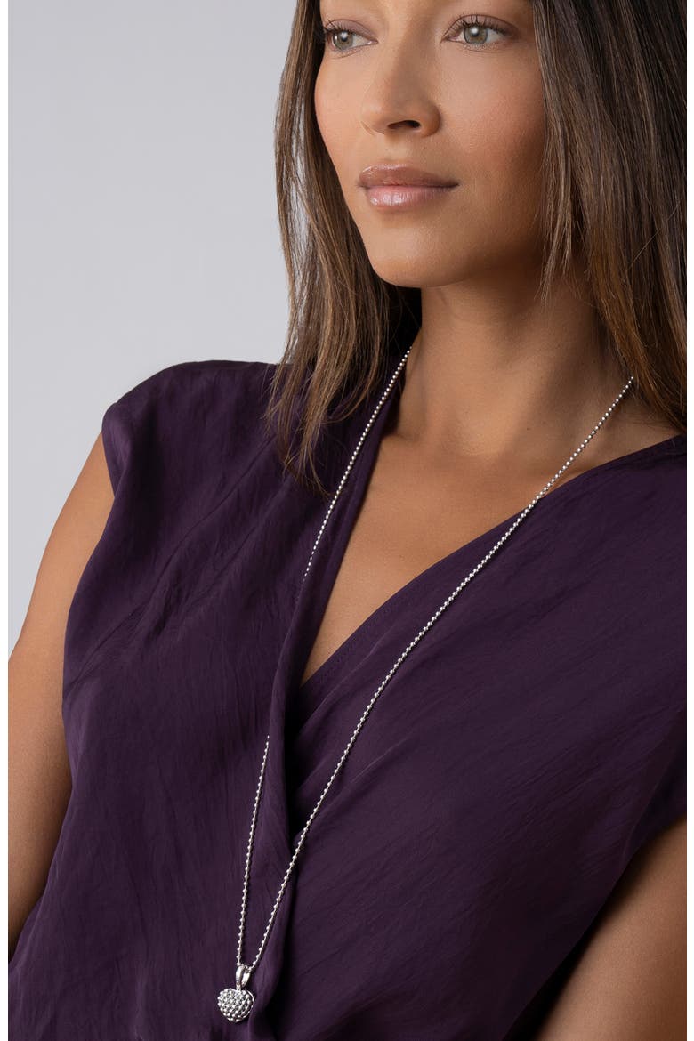 Sterling Silver Heart Long Strand Pendant Necklace, Alternate, color, MEDIUM BEADED HEART